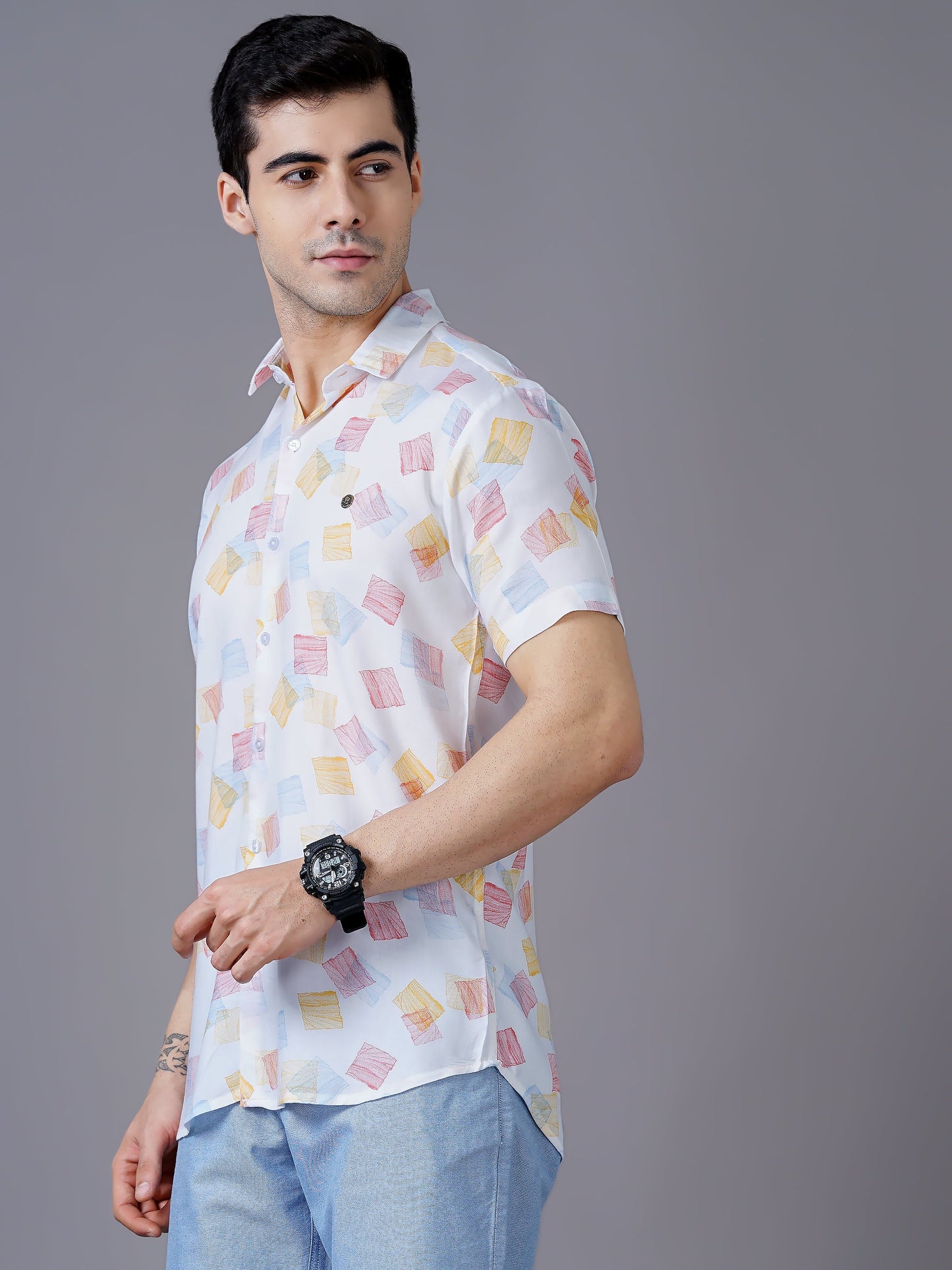 Blended Printed Half Sleeve Mens Shirt