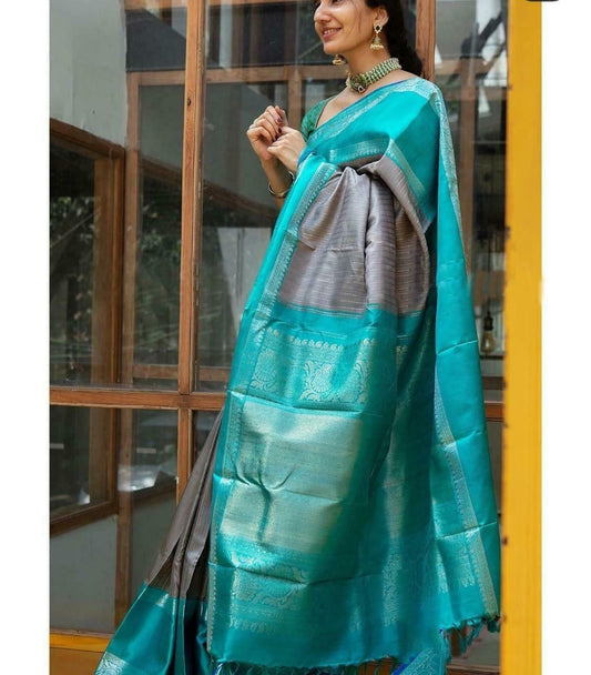 Elegant Jacquard Woven Litchi Silk Saree