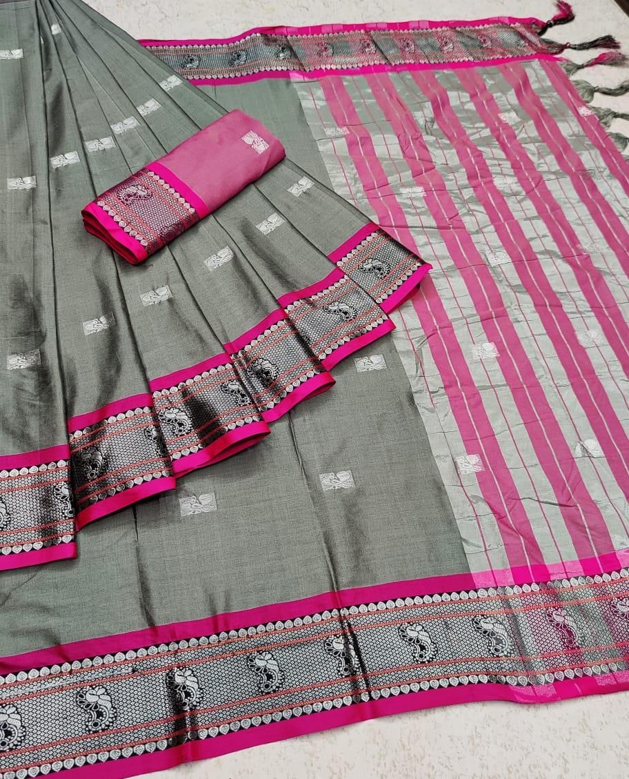 Delicate Jacquard Weaving Cotton Silk Sarees