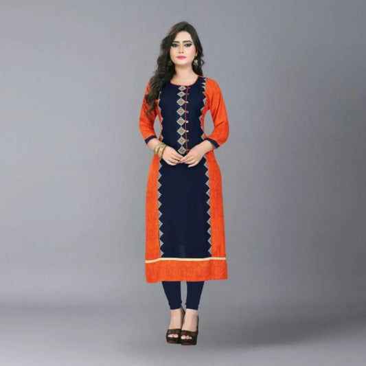 Buys Women's Orange, Blue Color Rayon Straight Kurta