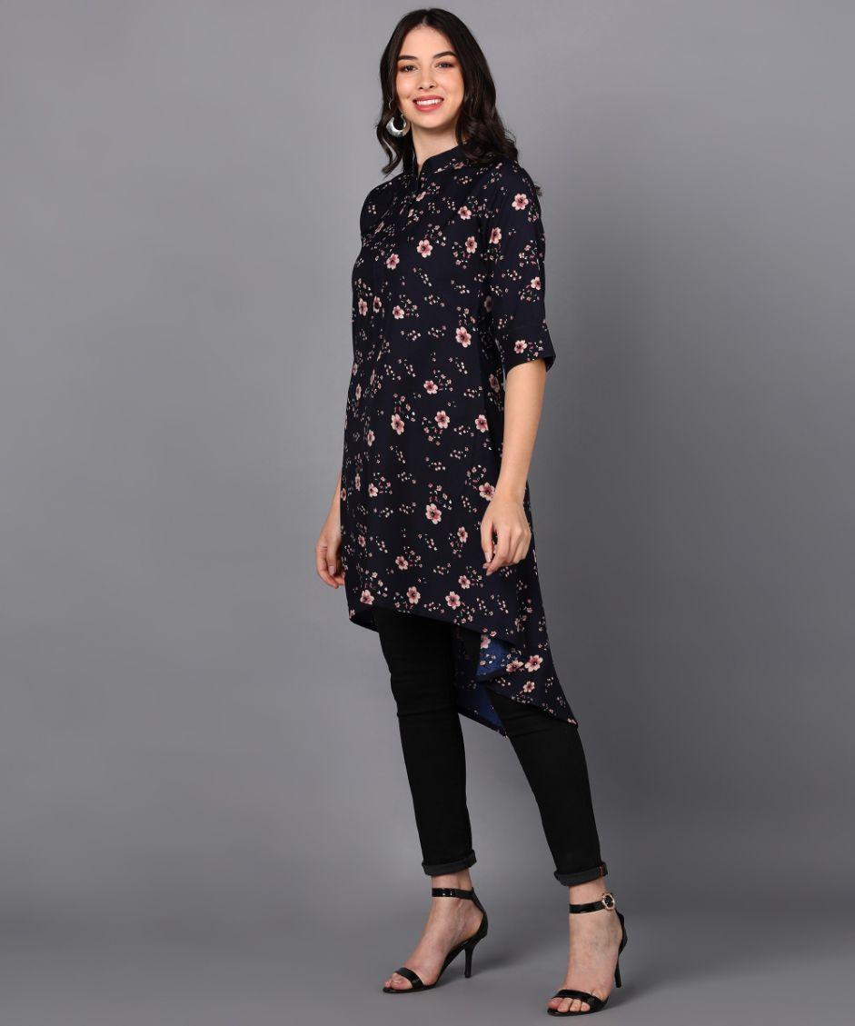 Women's Viscose Rayon Printed High Low Tunic Top