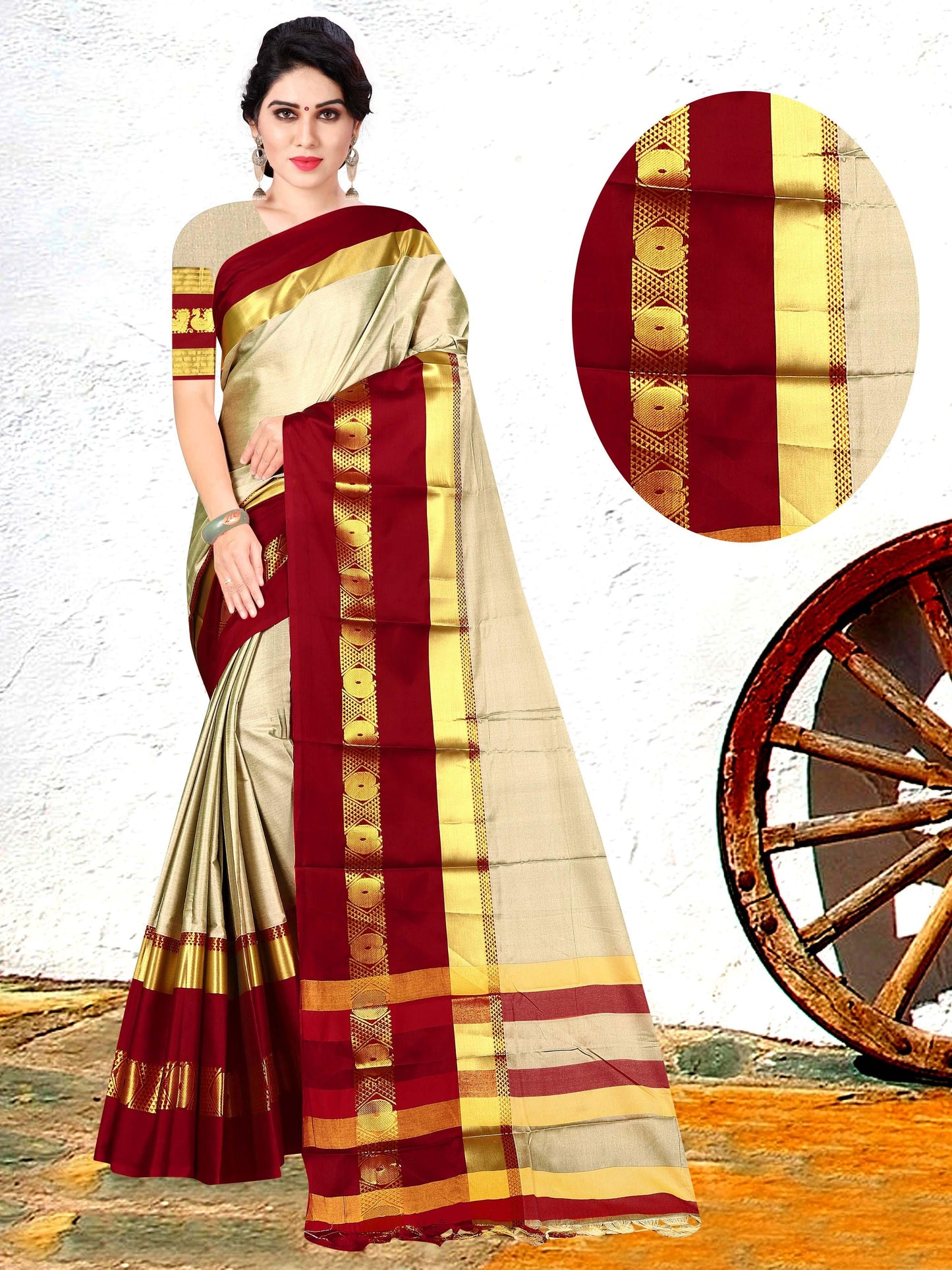 Fantastic Solid With Zari Border Cotton Silk Saree