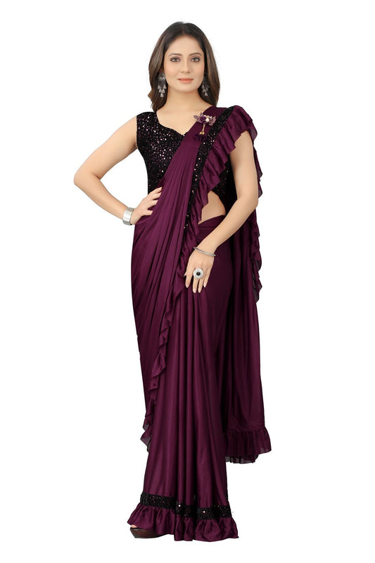 Delicate Solid Ruffle Border Lycra Sarees