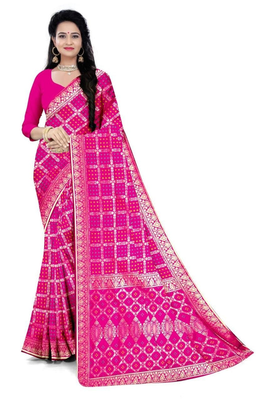 Special Bandhani Checks Cotton Silk Saree