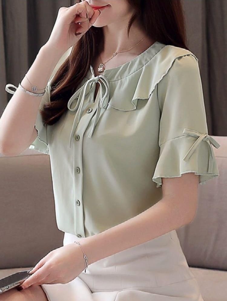 Women's Crepe Solid Full Button Top