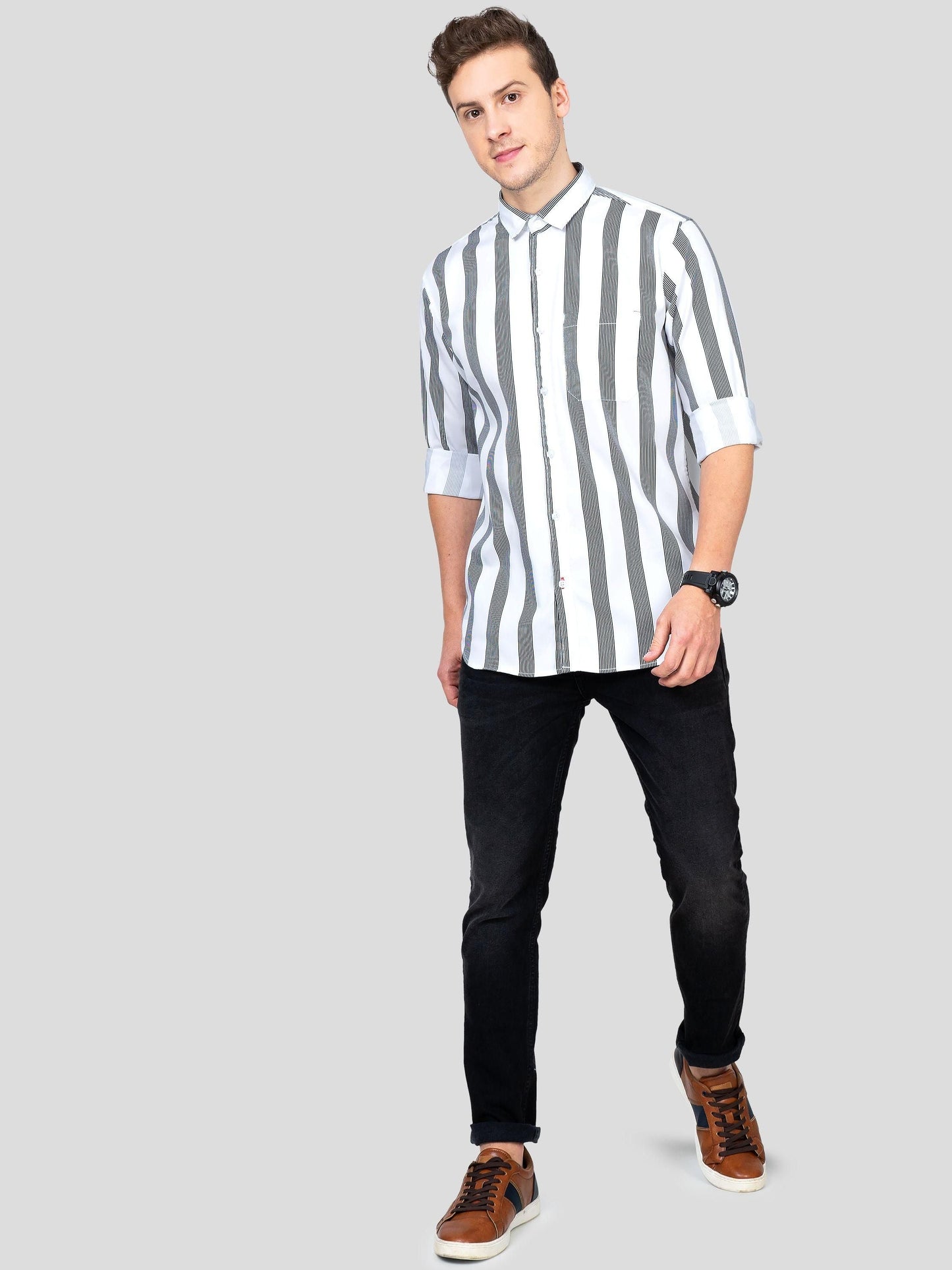 Paul Street Lycra Blend Stripes Full Sleeves Slim Fit Mens Casual Shirt