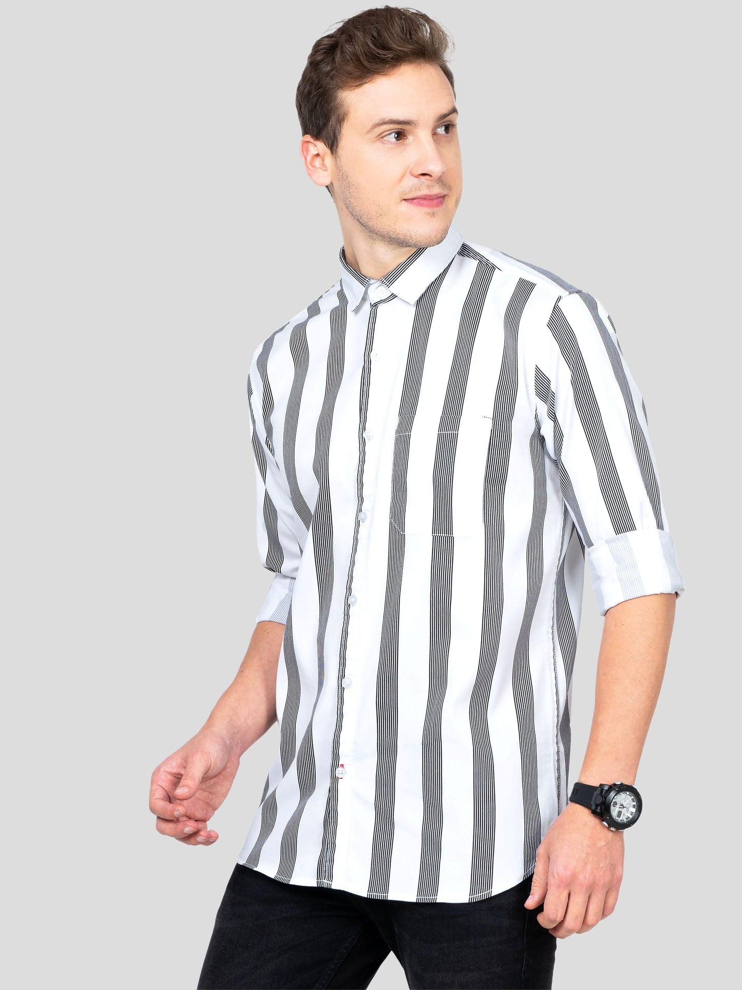 Paul Street Lycra Blend Stripes Full Sleeves Slim Fit Mens Casual Shirt