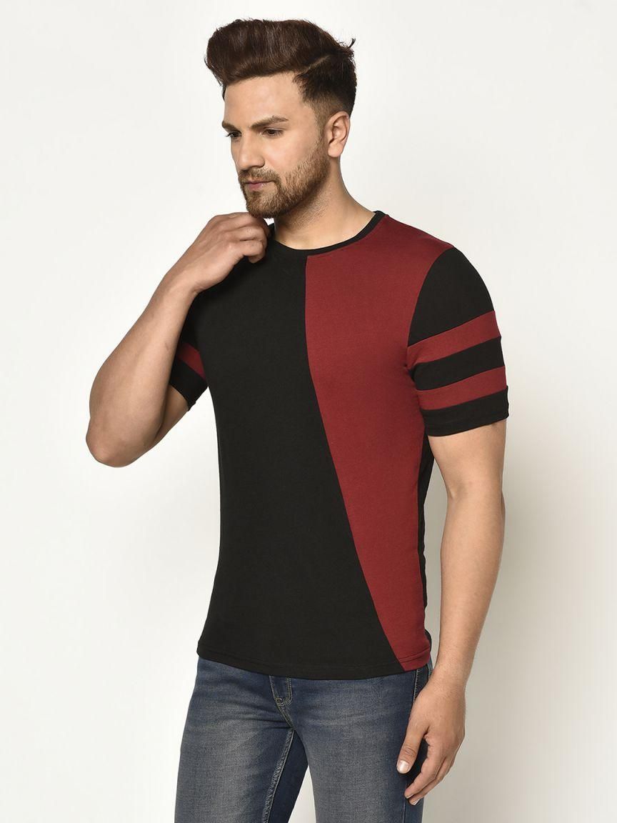 Cotton Color Block Half Sleeves Mens Tshirts