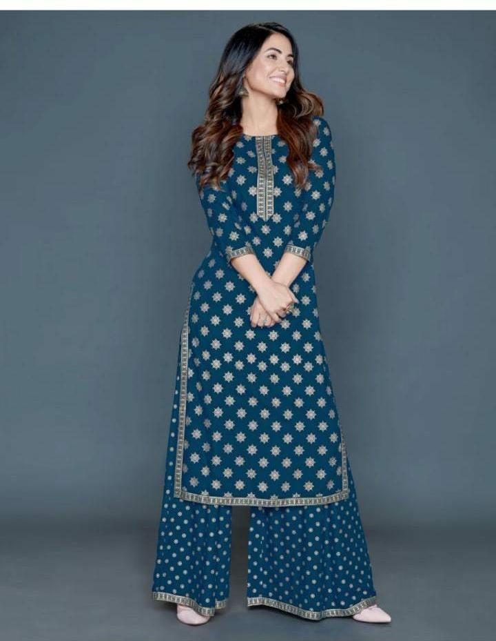 Latest Rayon Printed Kurti Palazzo Set